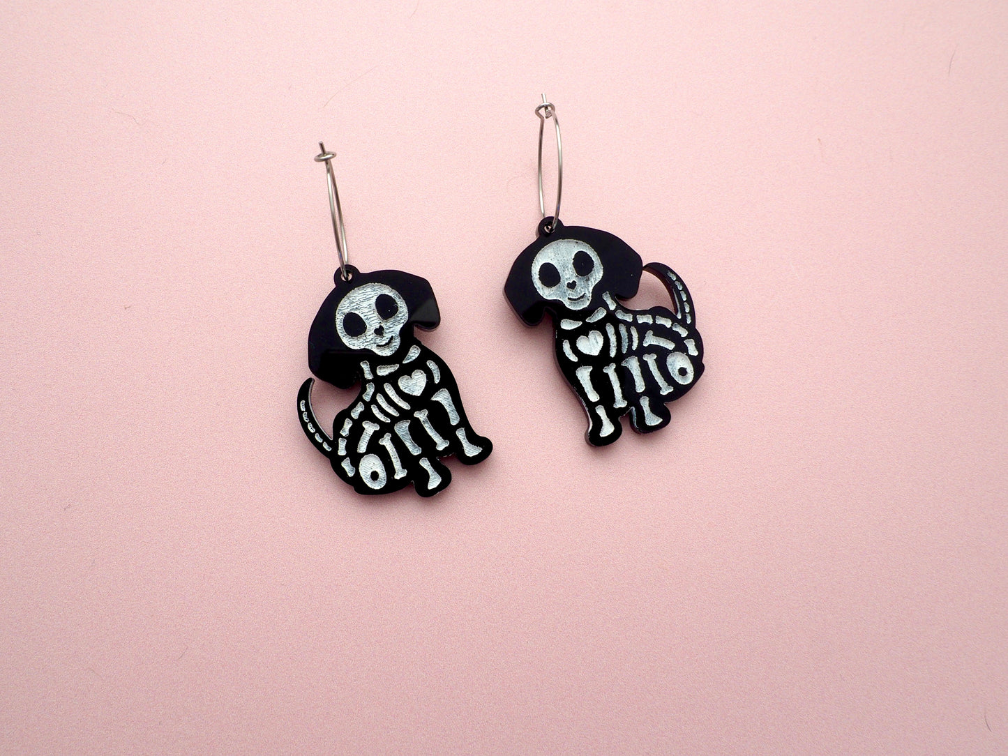 X-Ray Skeleton Daschund earrings
