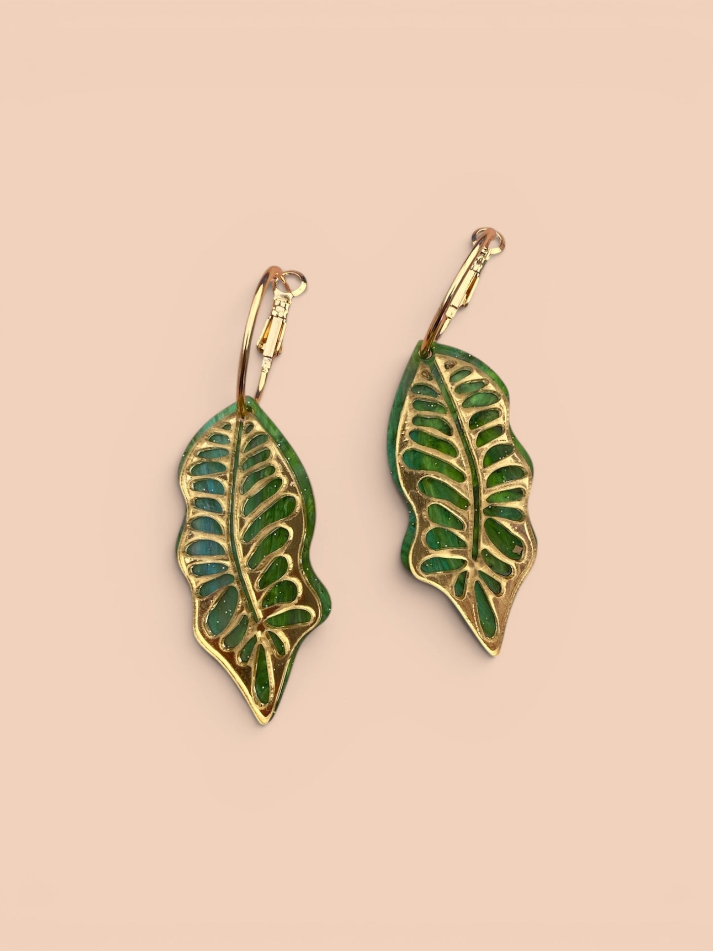 Golden Fern Leaf acrylic earrings