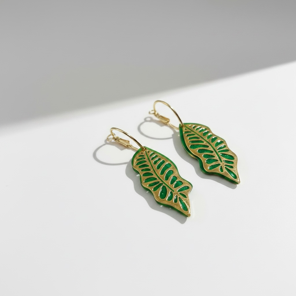 Golden Fern Leaf acrylic earrings