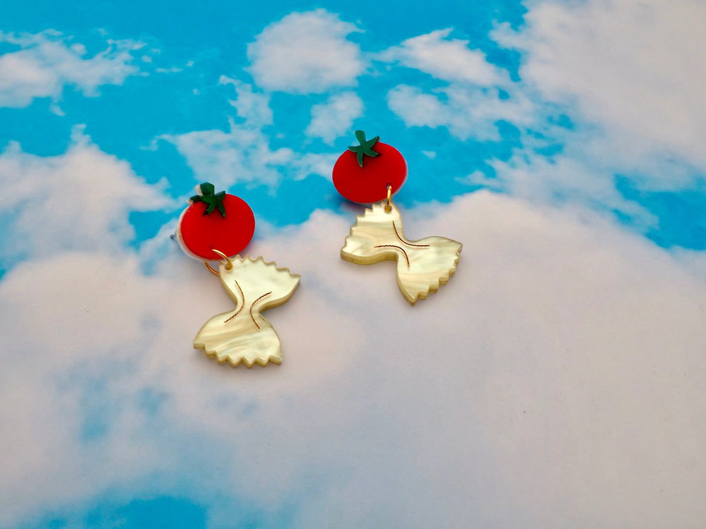 Bow tie pasta acrylic earrings