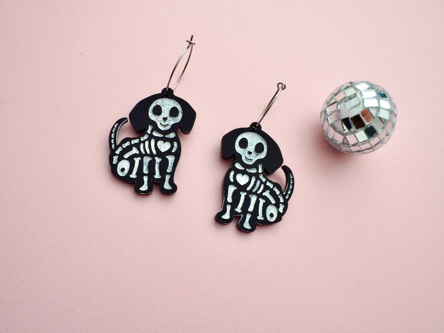 X-Ray Skeleton Daschund earrings