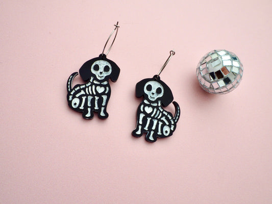 X-Ray Skeleton Daschund earrings