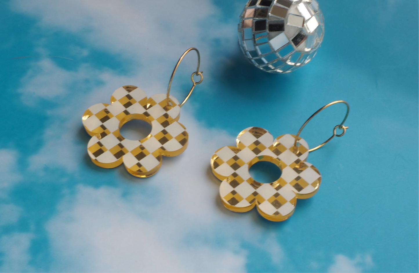 Checkered Flower Earrings
