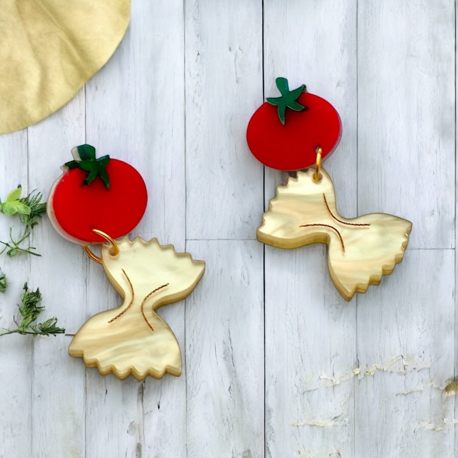 Bow tie pasta acrylic earrings