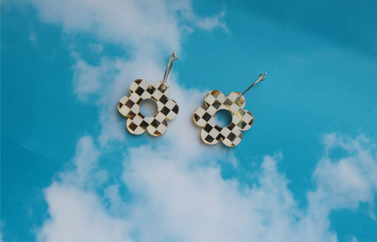 Checkered Flower Earrings