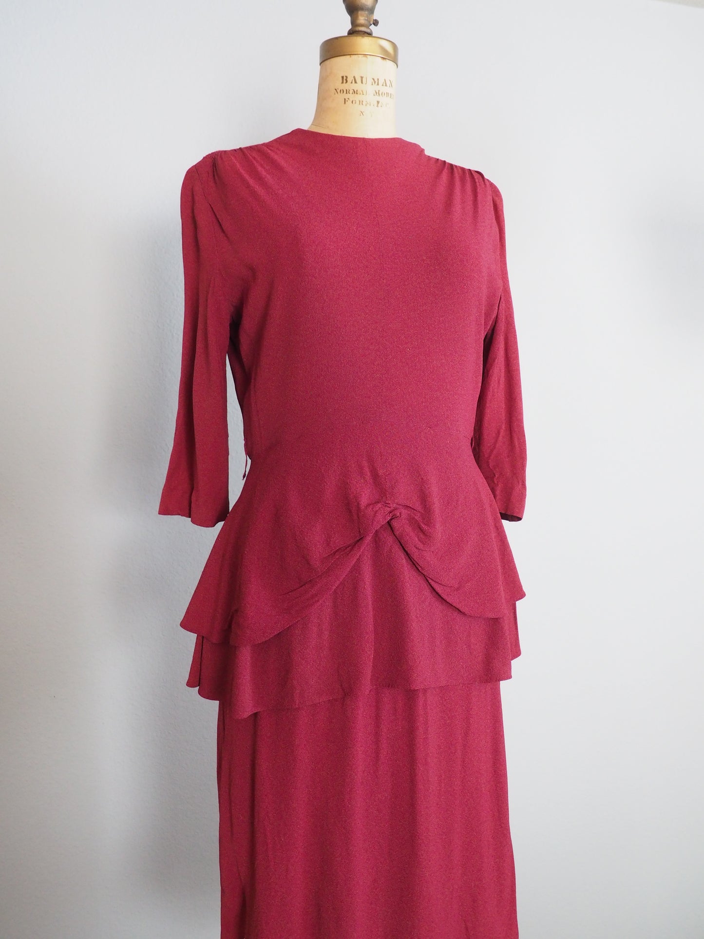 1940’s Raspberry Peplum Dress—M/L