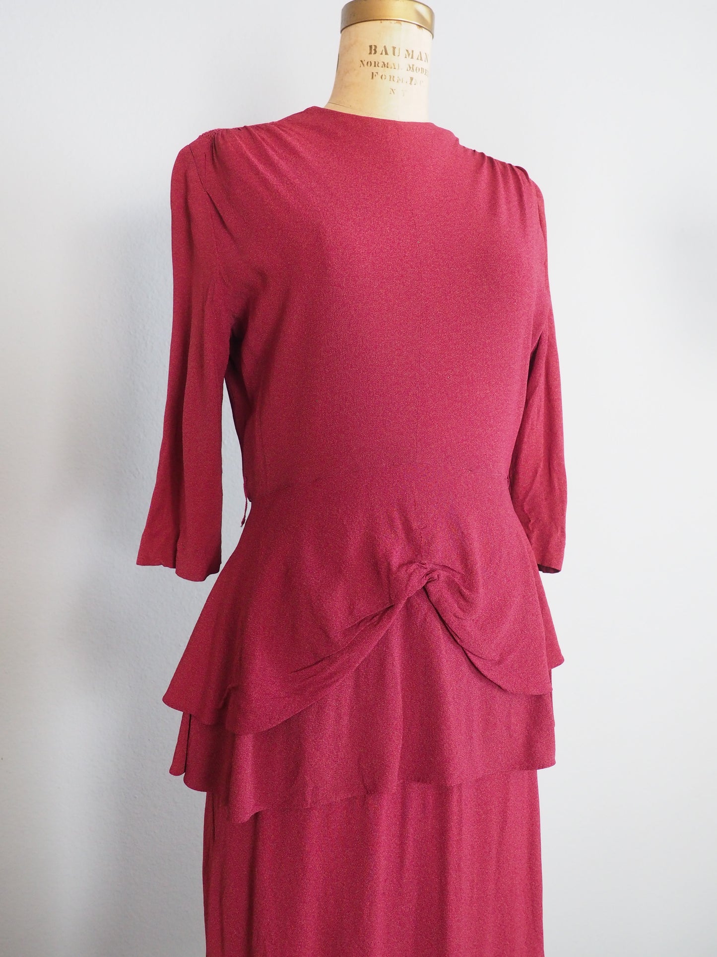 1940’s Raspberry Peplum Dress—M/L