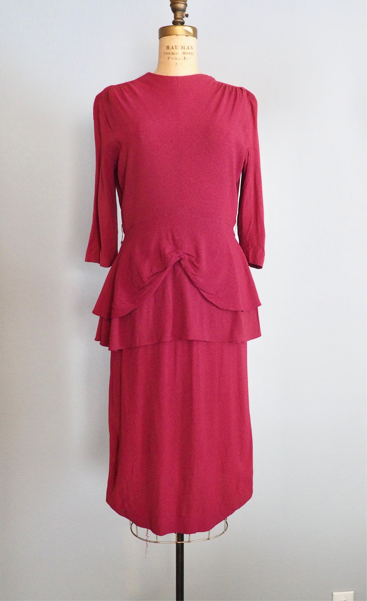 1940’s Raspberry Peplum Dress—M/L