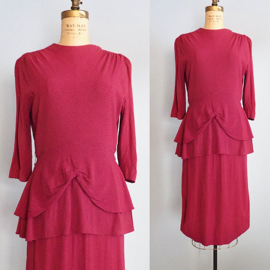 1940’s Raspberry Peplum Dress—M/L