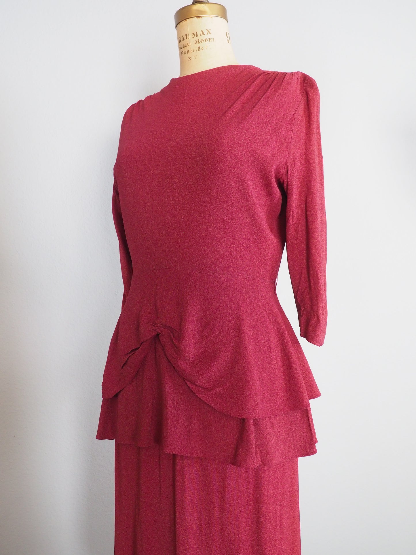 1940’s Raspberry Peplum Dress—M/L