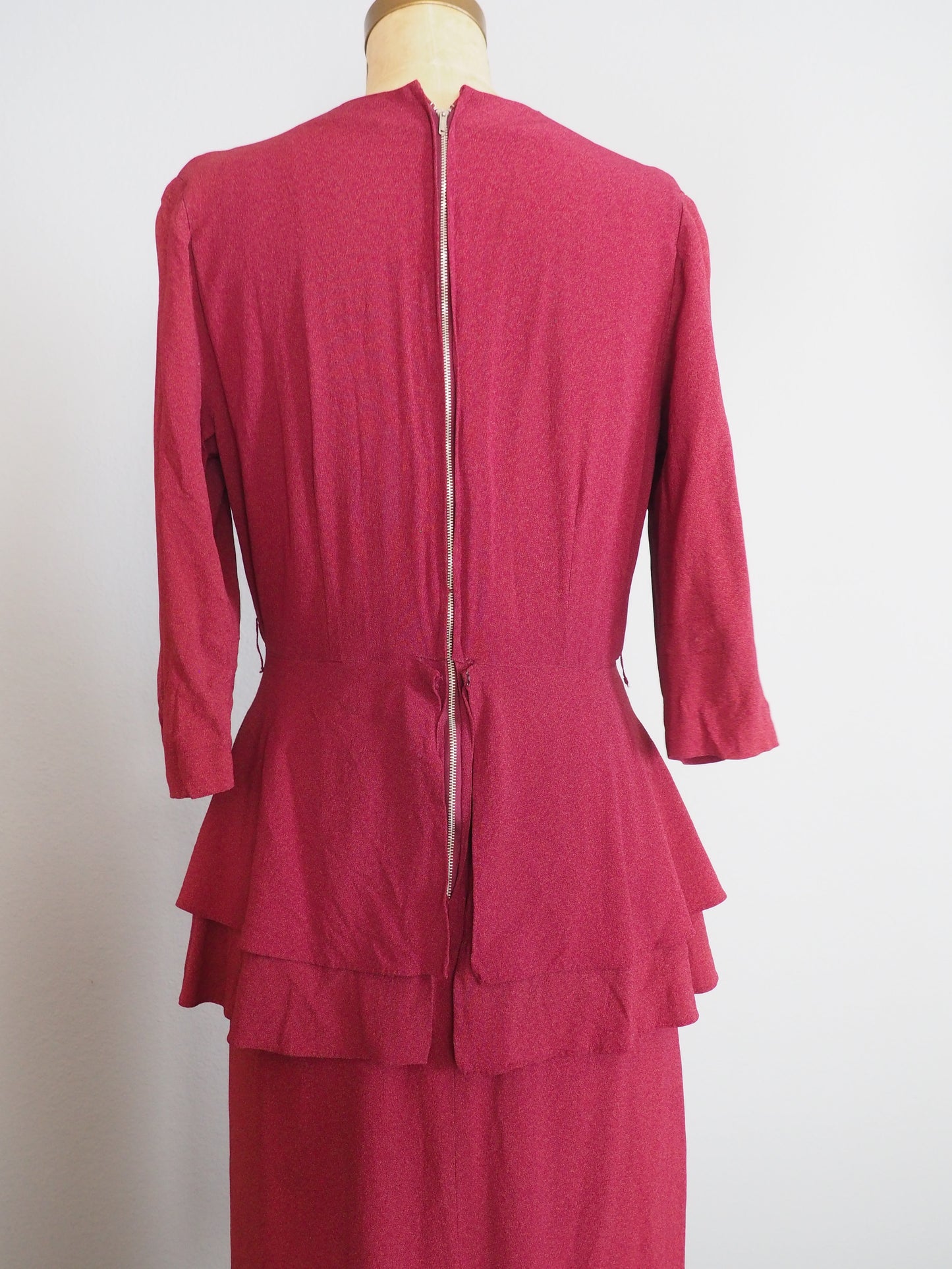 1940’s Raspberry Peplum Dress—M/L